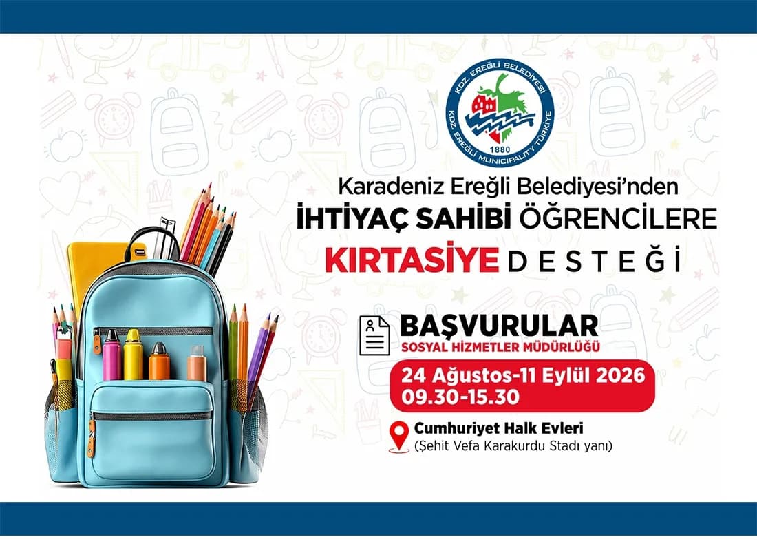 Kdz. Ereğli Belediyesi’nden Yeni Eğitim Öğretim Yılında Öğrencilere Kırtasiye Desteği