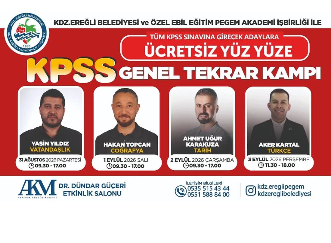 Kdz. Ereğli Belediyesi’nden Kpss Adaylarına Ücretsiz Genel Tekrar Kampı