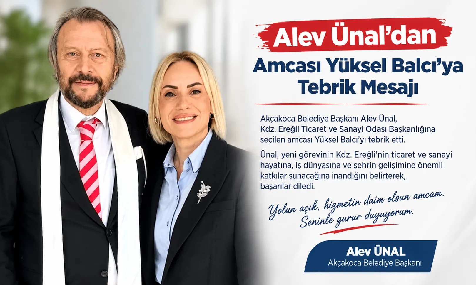 Alev Ünal’dan Amcası Yüksel Balcı’ya Tebrik Mesajı