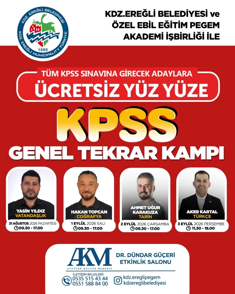 Kdz. Ereğli Belediyesi’nden Kpss Adaylarına Ücretsiz Genel Tekrar Kampı