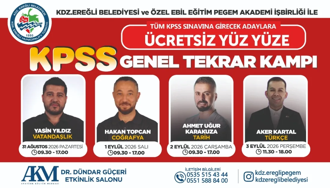 Kdz. Ereğli Belediyesi’nden Kpss Adaylarına Ücretsiz Genel Tekrar Kampı