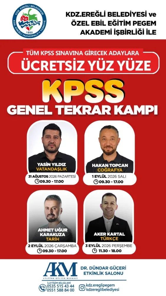Kdz. Ereğli Belediyesi’nden Kpss Adaylarına Ücretsiz Genel Tekrar Kampı