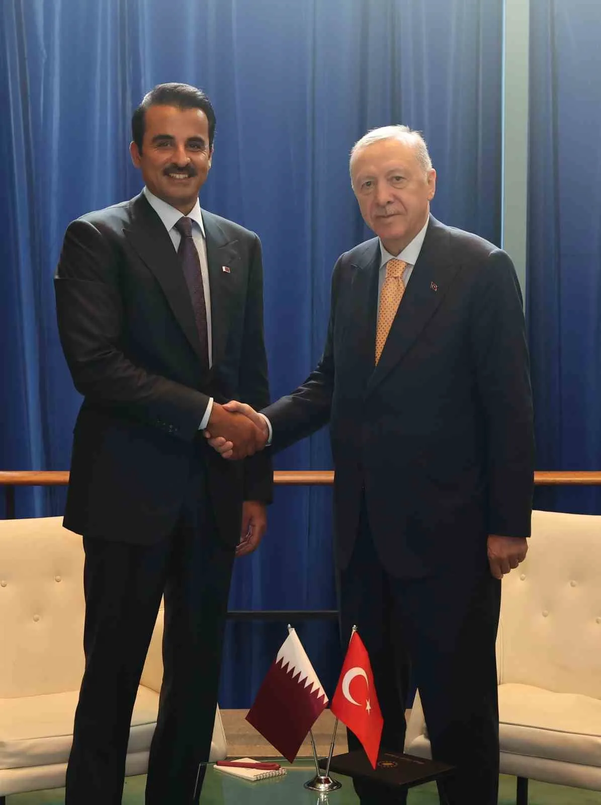 CUMHURBAŞKANI ERDOĞAN, KATAR EMİRİ AL THANİ İLE GÖRÜŞTÜ