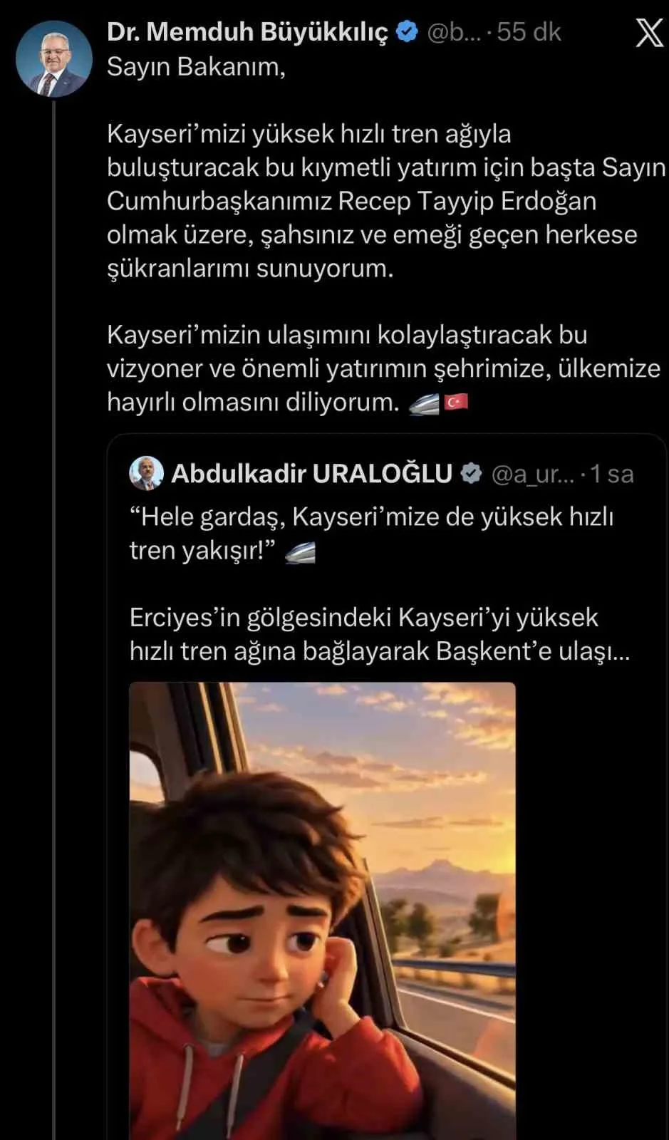 KAYSERİ BÜYÜKŞEHİR BELEDİYE BAŞKANI MEMDUH BÜYÜKKILIÇ'IN PAYLAŞIMI