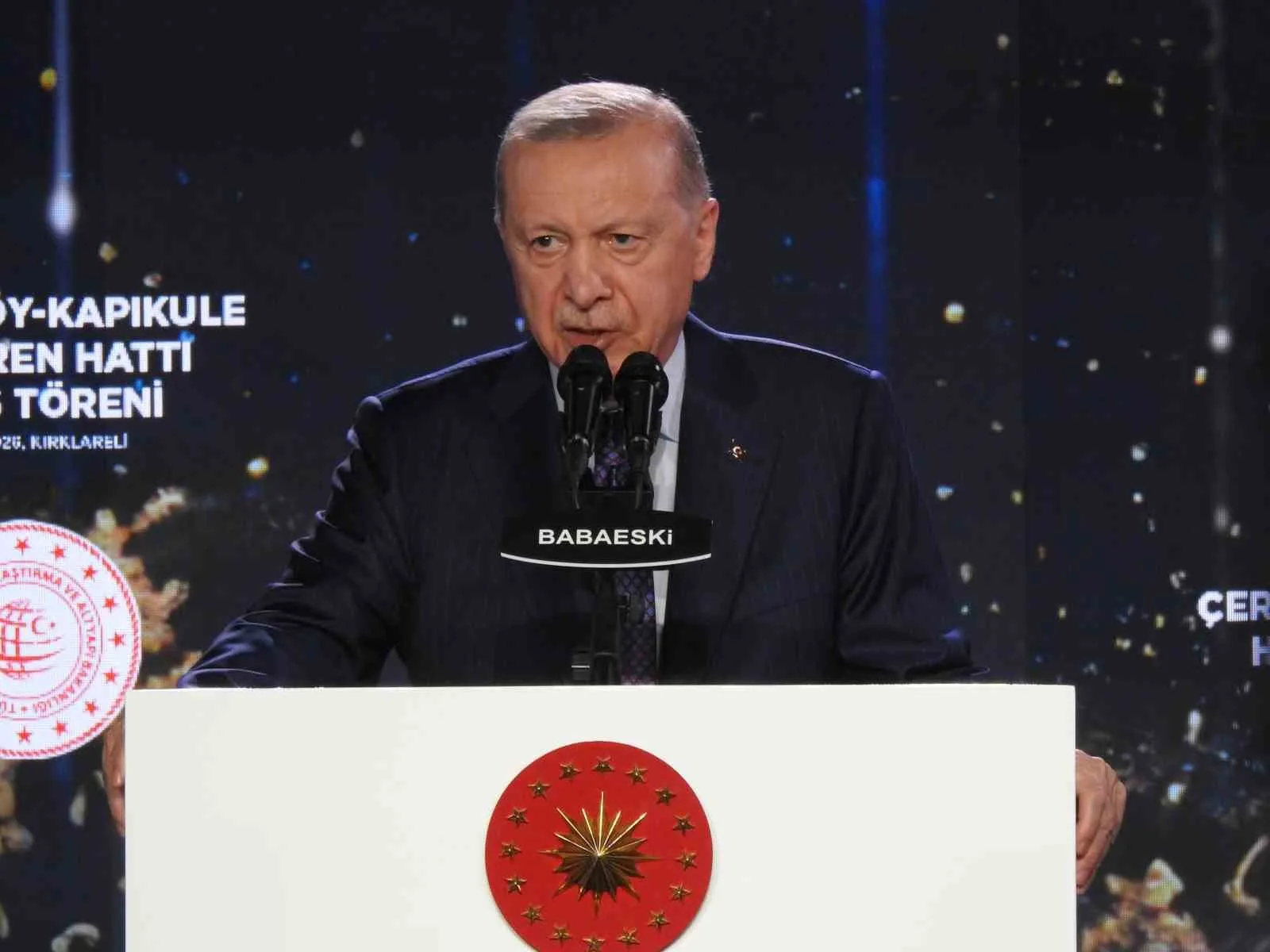 CUMHURBAŞKANI RECEP TAYYİP ERDOĞAN, KAPIKULE - HALKALI HIZLI TREN HATTI'NIN, ÇERKEZKÖY-KAPIKULE KISMININ AÇILIŞ TÖRENİNDE KONUŞTU.